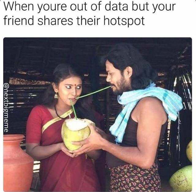 funny couple - When youre out of data but your friend their hotspot
