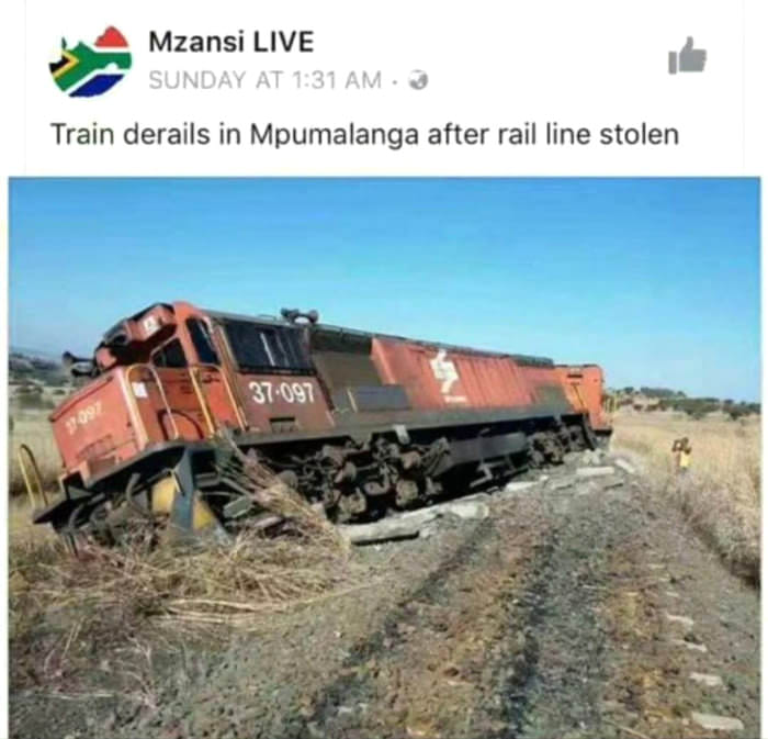 train on no tracks - Mzansi Live Sunday At Train derails in Mpumalanga after rail line stolen 37.097