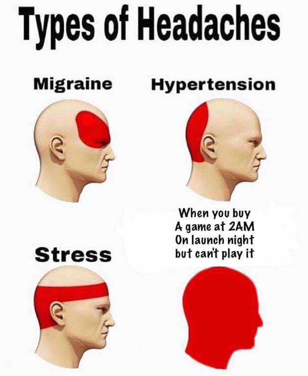 jackal sniper meme - Types of Headaches Migraine Hypertension When you buy A game at 2AM On launch night but can't play it Stress