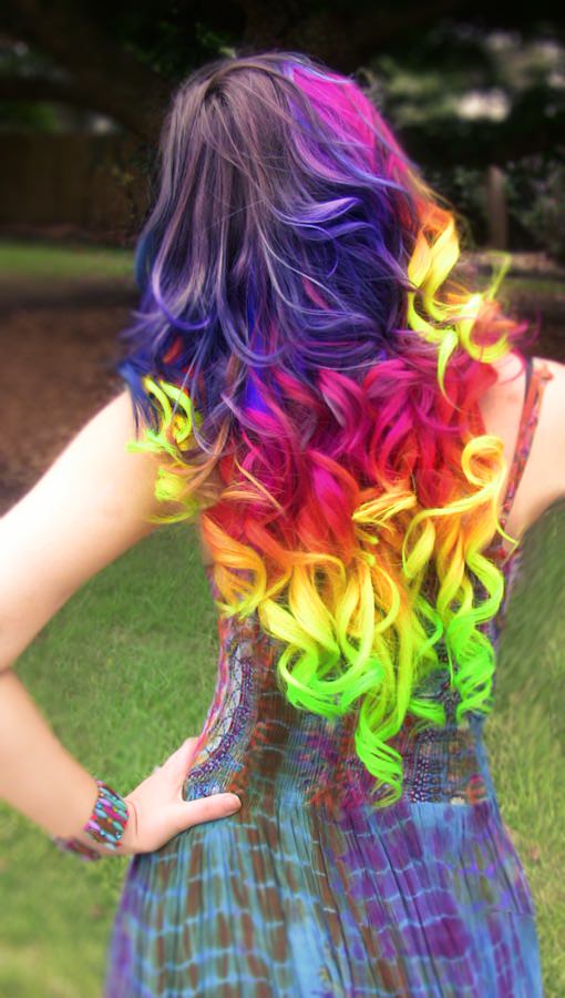tie dye rainbow hair