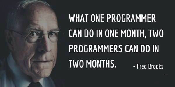 one programmer one month - What One Programmer Can Do In One Month, Two Programmers Can Do In Two Months. Fred Brooks
