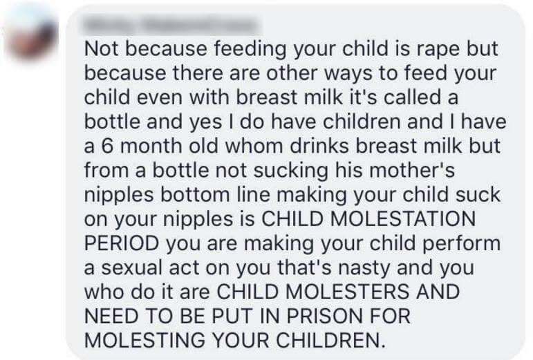 Not because feeding your child is rape but because there are other ways to feed your child even with breast milk it's called a bottle and yes I do have children and I have a 6 month old whom drinks breast milk but from a bottle not sucking his mother's…