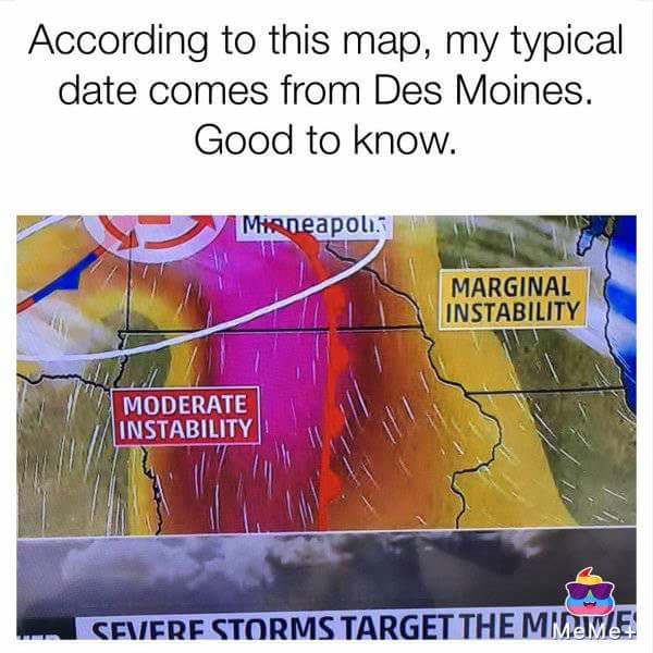angle - According to this map, my typical date comes from Des Moines. Good to know. Minneapolis Marginal Instability Moderate Instability Cevere Storms Target The Mmm
