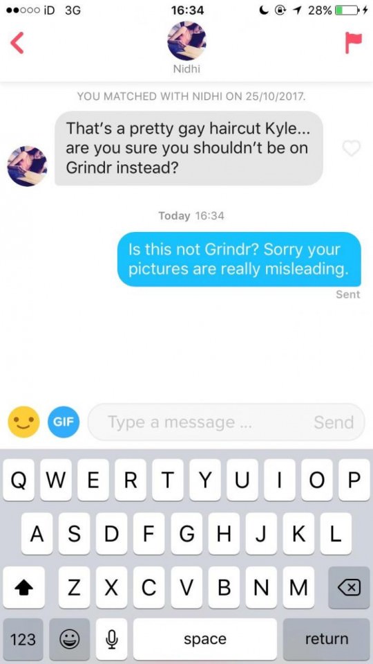 r murderedbywords reddit - .000 iD 3G C 1 28%O Nidhi You Matched With Nidhi On 25102017 That's a pretty gay haircut Kyle... are you sure you shouldn't be on Grindr instead? Today Is this not Grindr? Sorry your pictures are really misleading. Sent Gif Type