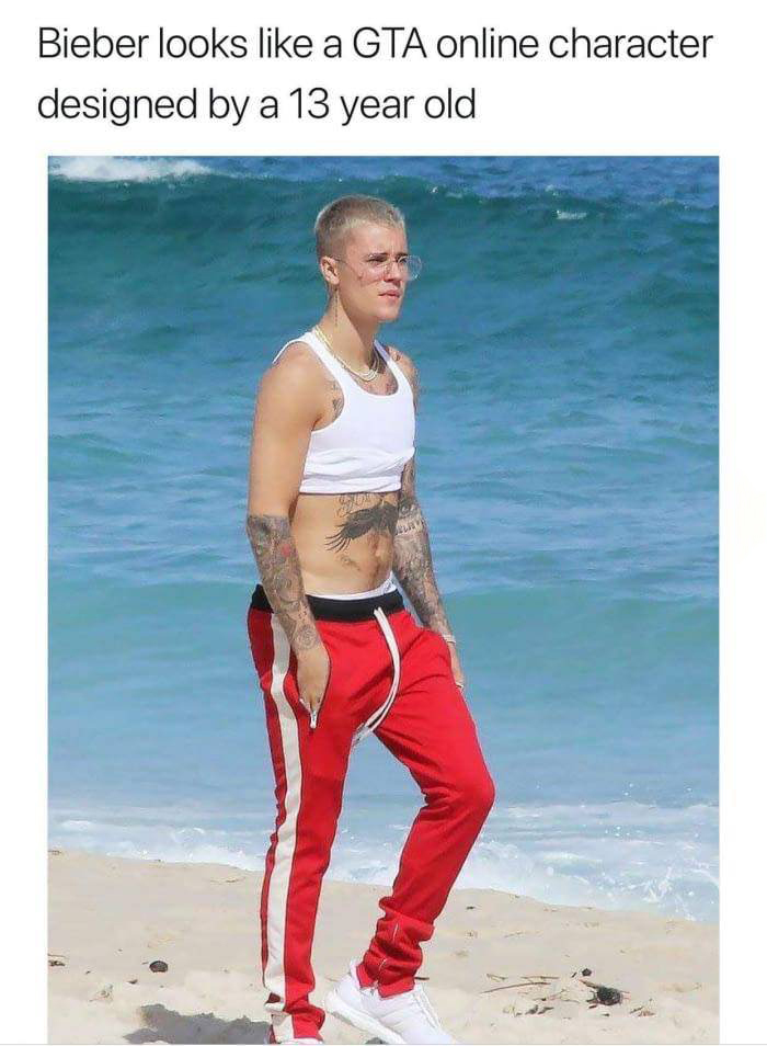 justin bieber crop top - Bieber looks a Gta online character designed by a 13 year old