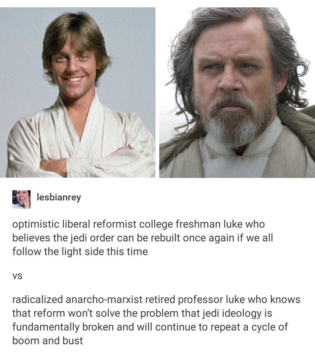 before and after phd - lesbianrey optimistic liberal reformist college freshman luke who believes the jedi order can be rebuilt once again if we all the light side this time Vs radicalized anarchomarxist retired professor luke who knows that reform won't 