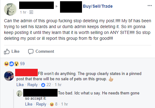web page - BuySellTrade 1 hr. Can the admin of this group fucking stop deleting my post.Iiii My bf has been trying to sell his lizards and ur dumb admin keeps deleting it. So im gonna keep posting it until they learn that it is worth selling on Any Site!I
