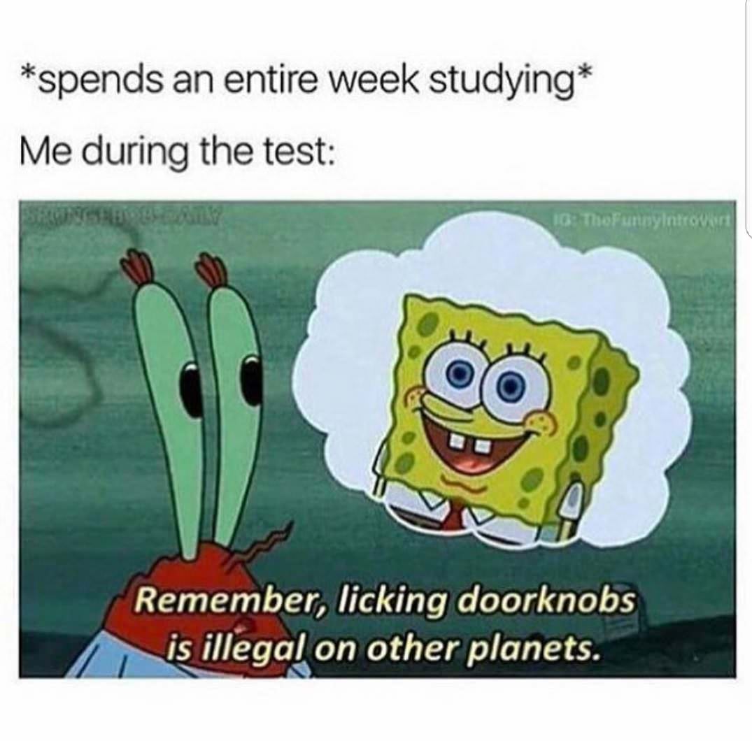 remember licking doorknobs is illegal on other planets - spends an entire week studying Me during the test Ig ThoFunnylatror Remember, licking doorknobs is illegal on other planets.
