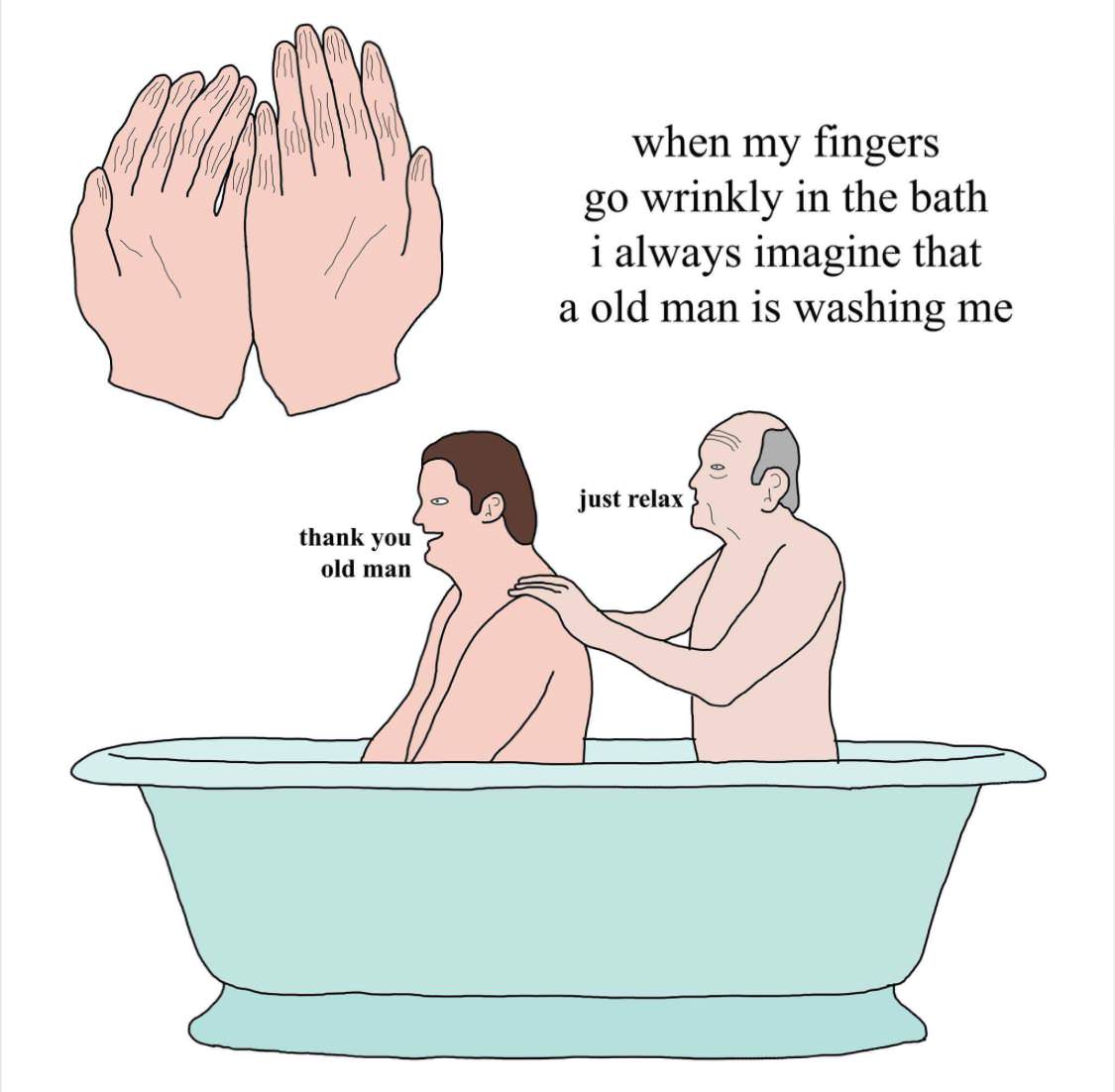 my fingers go wrinkly in the bath - when my fingers go wrinkly in the bath i always imagine that a old man is washing me just relax} thank you old man