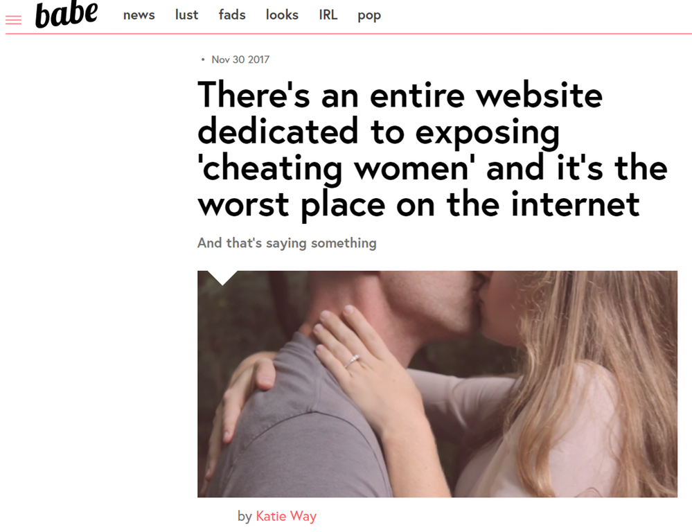 neck - babe news lust fads looks Irl pop There's an entire website dedicated to exposing 'cheating women' and it's the worst place on the internet And that's saying something by Katie Way