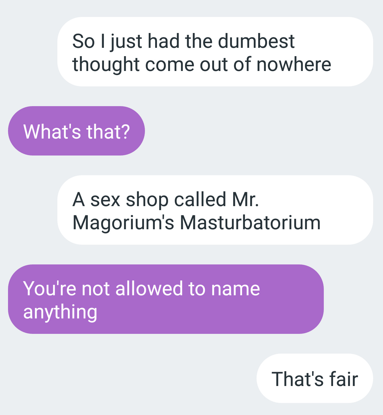 inappropriate posts - So I just had the dumbest thought come out of nowhere What's that? A sex shop called Mr. Magorium's Masturbatorium You're not allowed to name anything That's fair