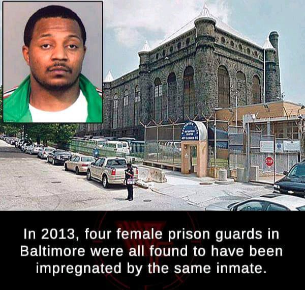Prison - In 2013, four female prison guards in Baltimore were all found to have been impregnated by the same inmate.