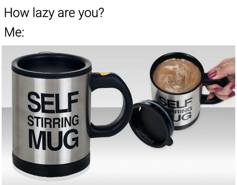 mug - How lazy are you? Me u Rring Self Stirring Mug Scrament