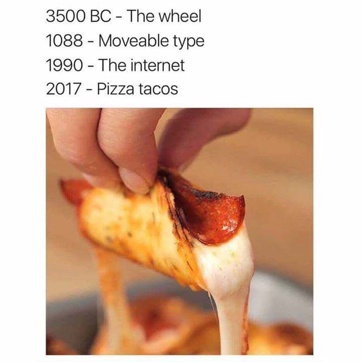 mini pizza tacos - 3500 Bc The wheel 1088 Moveable type 1990 The internet 2017 Pizza tacos