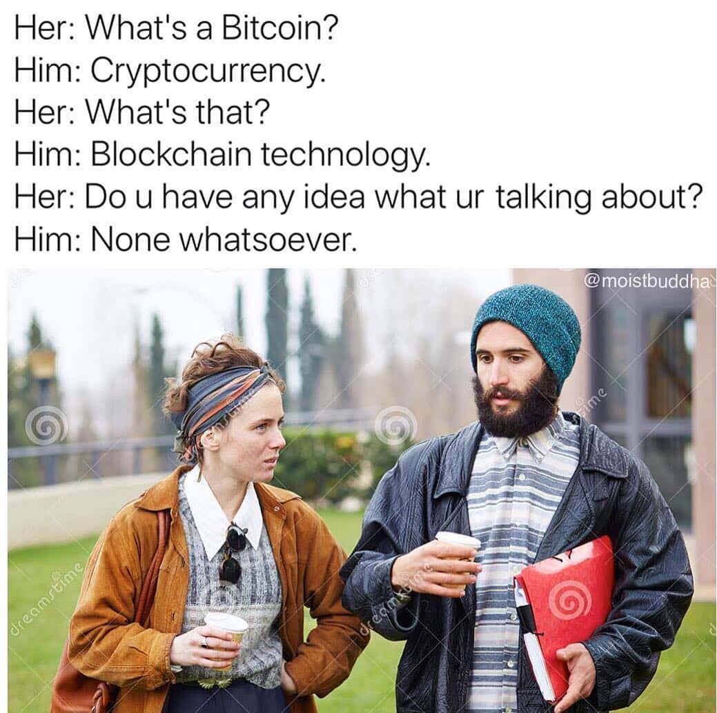 hipster couple coffee - Her What's a Bitcoin? Him Cryptocurrency. Her What's that? Him Blockchain technology. Her Do u have any idea what ur talking about? Him None whatsoever. dreamstime