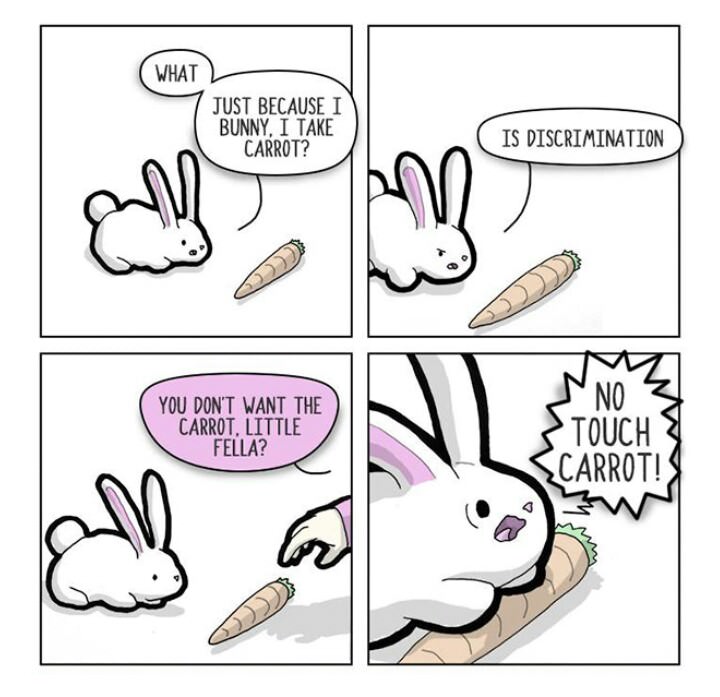 funny bunny comics - What Just Because I Bunny, I Take Carrot? Is Discrimination No You Don'T Want The Carrot, Little Fella? Touch Si Carrot!
