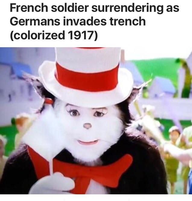 French soldier surrendering as Germans invades trench colorized 1917
