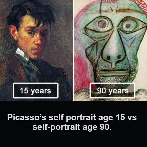 picasso self portrait - 15 years 90 years Picasso's self portrait age 15 vs selfportrait age 90.