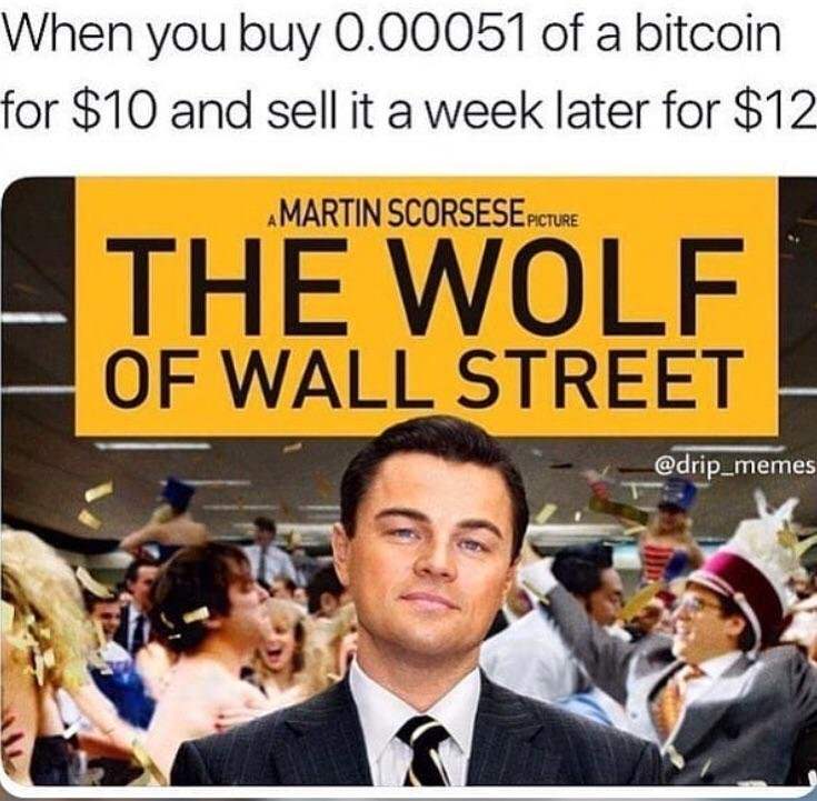 bitcoin meme wolf of wall street - When you buy 0.00051 of a bitcoin for $10 and sell it a week later for $12 Martin Scorsese Picture The Wolf Of Wall Street
