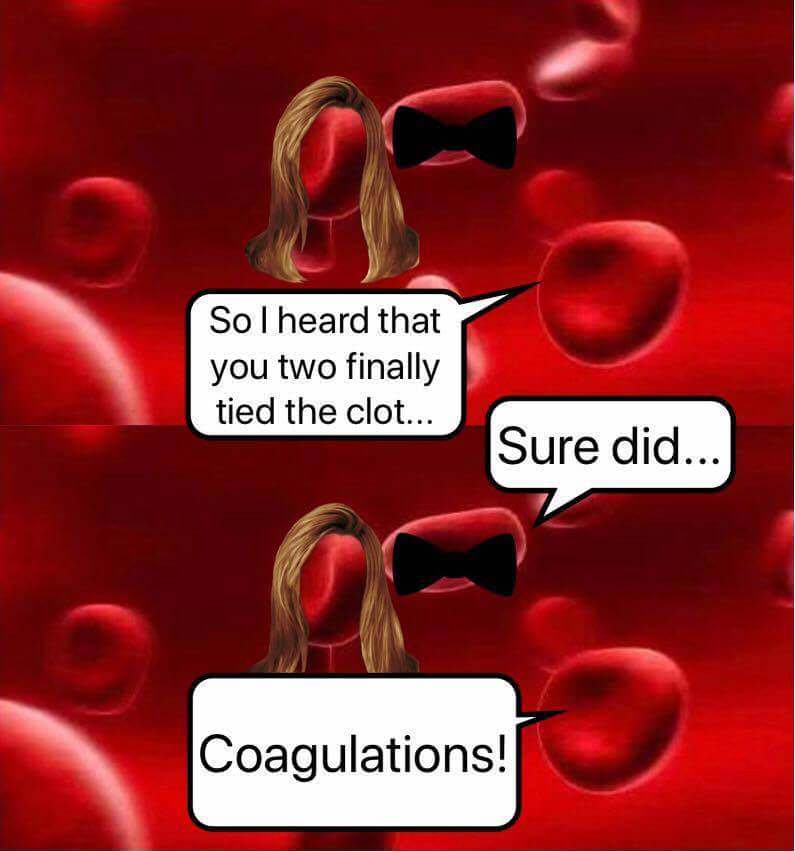 blood puns - Solheard that you two finally tied the clot... Sure did... Coagulations!