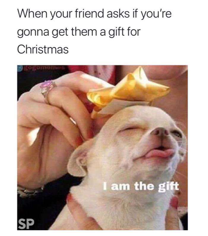 im the gift meme - When your friend asks if you're gonna get them a gift for Christmas I am the gift Sp