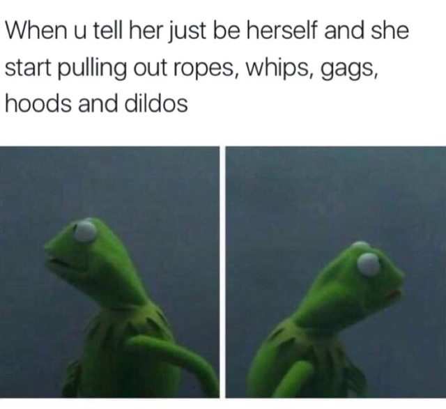 reptile - When u tell her just be herself and she start pulling out ropes, whips, gags, hoods and dildos