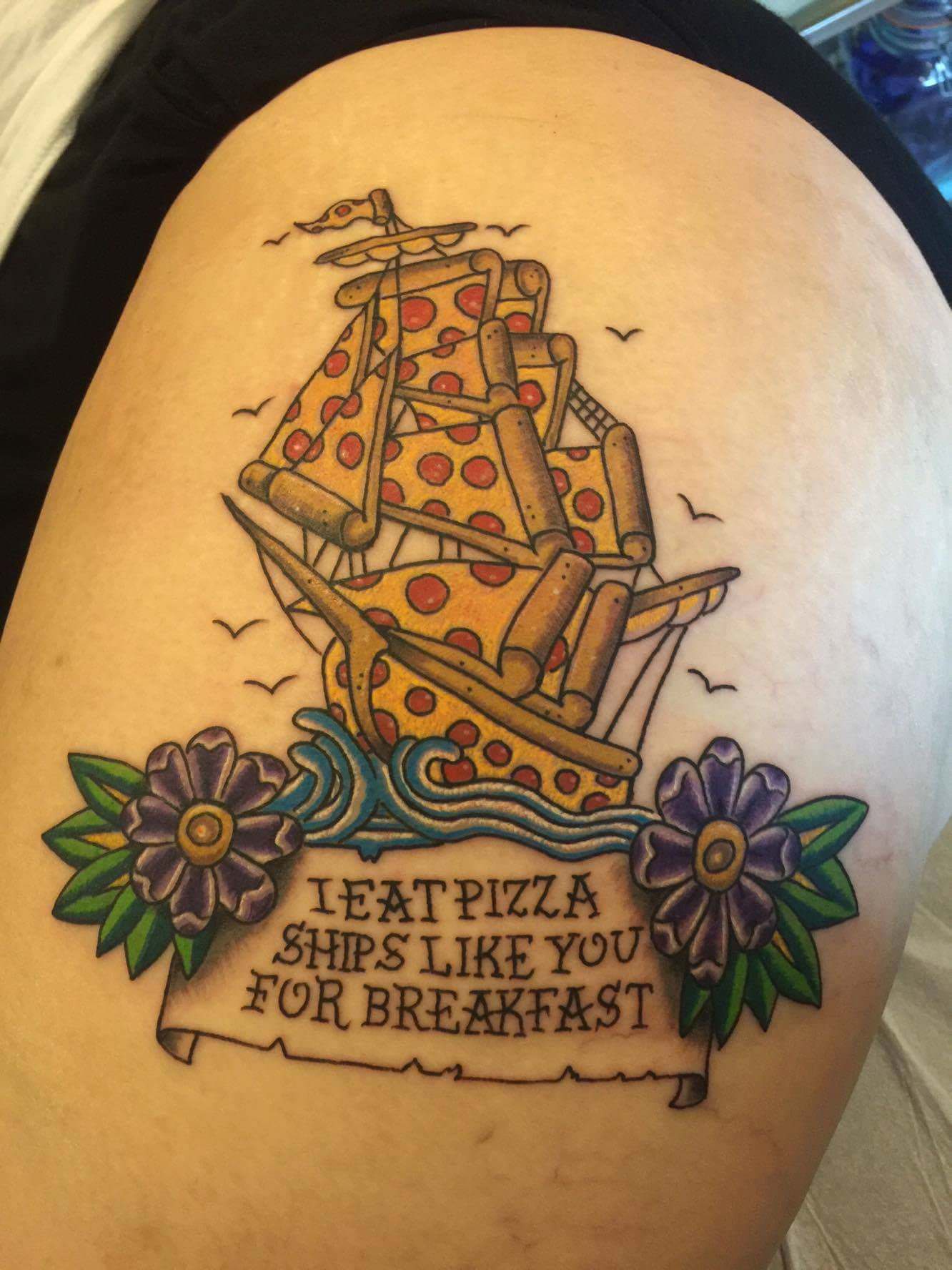 pizza ships tattoo - Ieat Pizza Ships You V For Breakfast