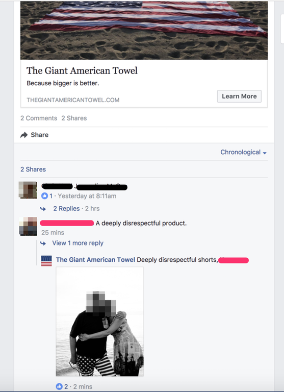 web page - The Giant American Towel Because bigger is better. Thegiantamericantowel.Com Learn More 2 2 Chronological 2 01. Yesterday at am 2 Replies 2 hrs A deeply disrespectful product. 25 mins 4 View 1 more The Giant American Towel Deeply disrespectful 