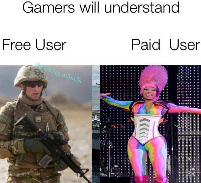 gaming memes - Gamers will understand Free User Paid User aming m3m3s