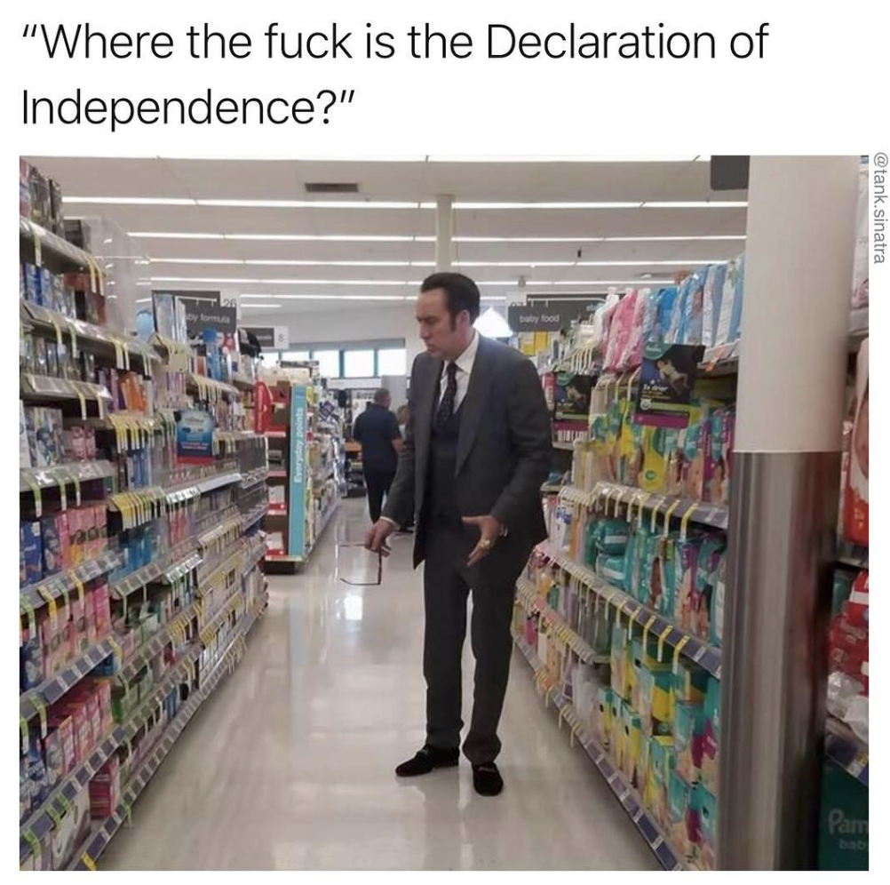 nicolas cage walgreens - "Where the fuck is the Declaration of Independence?" tank sinatra