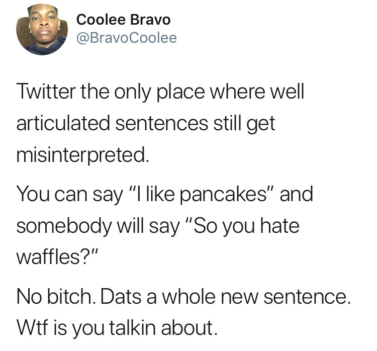 kid fundraiser meme - Coolee Bravo Twitter the only place where well articulated sentences still get misinterpreted. You can say "I pancakes" and somebody will say "So you hate waffles?" No bitch. Dats a whole new sentence. Wtf is you talkin about.