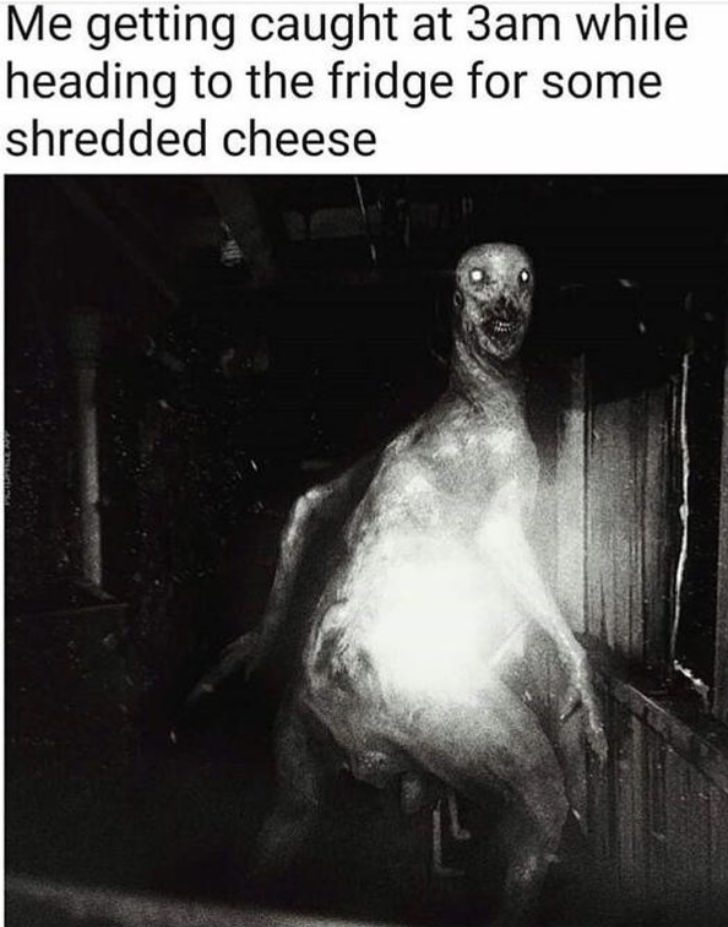 shredded cheese at 3am - Me getting caught at 3am while heading to the fridge for some shredded cheese