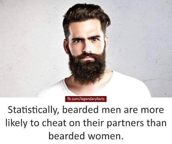 man wearing graphic tee - fb.comlegendaryfacts Statistically, bearded men are more ly to cheat on their partners than bearded women.