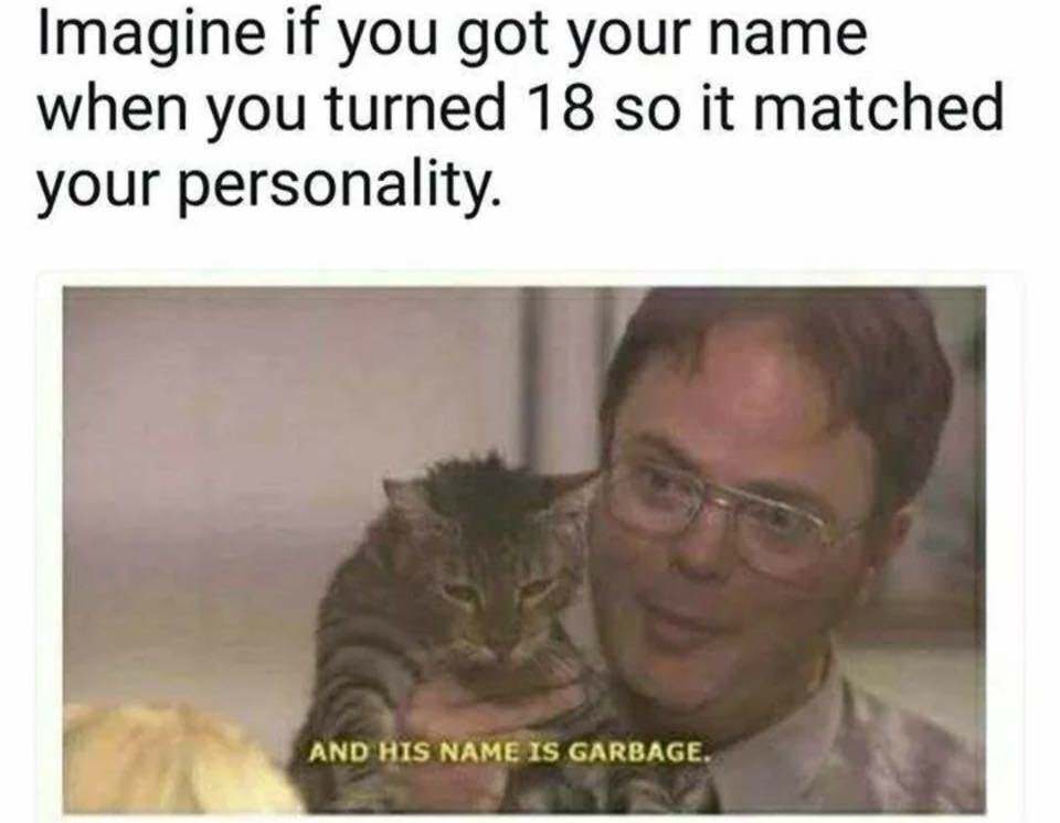 imagine if you got your name when you were 18 - Imagine if you got your name when you turned 18 so it matched your personality. And His Name Is Garbage.