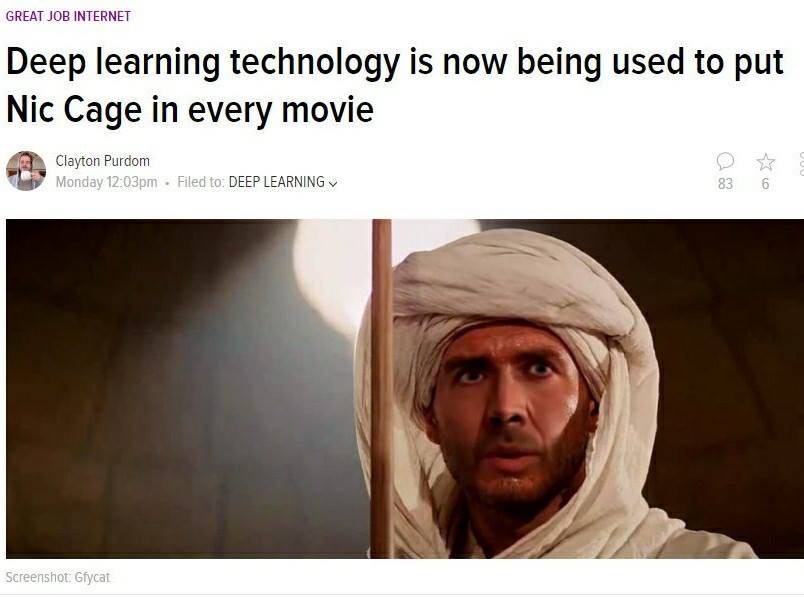 indiana jones raiders of the lost ark - Great Job Internet Deep learning technology is now being used to put Nic Cage in every movie Clayton Purdom Monday pm . Filed to Deep Learning 836 Screenshot Gfycat