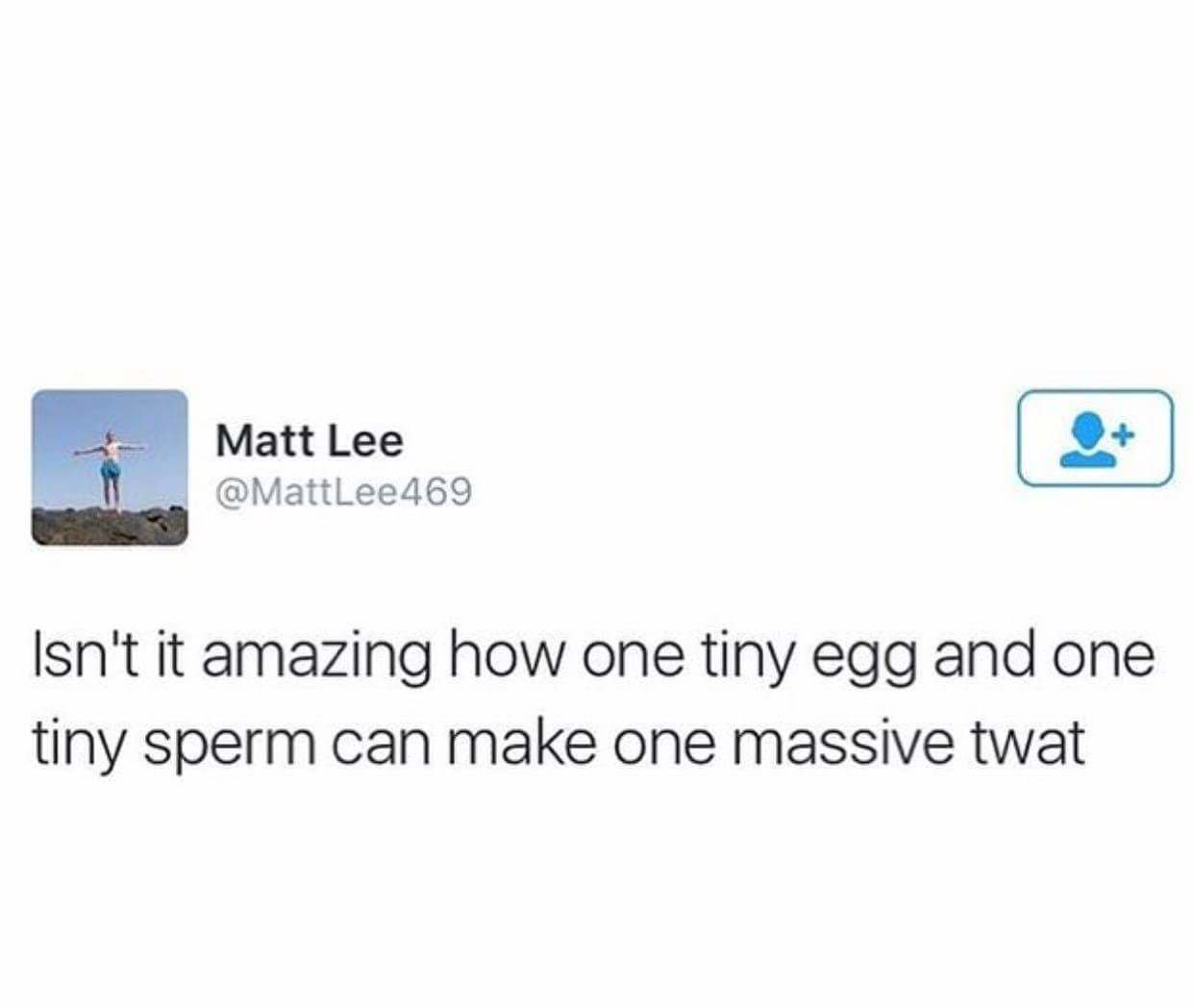 multimedia - Matt Lee 469 Isn't it amazing how one tiny egg and one tiny sperm can make one massive twat