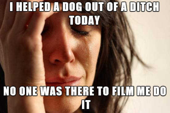 first world problems meme - I Helped A Dog Out Of A Ditch Today No One Was There To Film Me Do