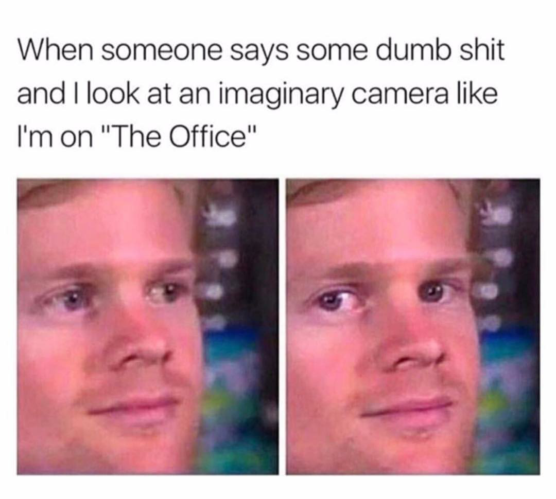 someone says some dumb shit - When someone says some dumb shit and I look at an imaginary camera I'm on "The Office"