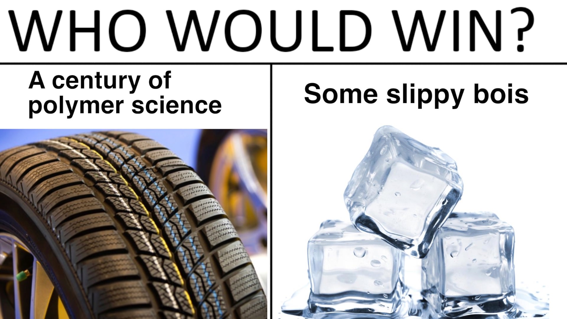 water ice cube - Who Would Win? A century of polymer science Some slippy bois akan