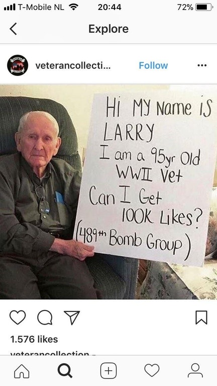 hi my name is larry - 111 TMobile Nl 72% Explore veterancollecti... Hi My Name Is Larry I am a 95yr Old Wwii Vet Can I Get ? |489 Bomb Group Qy 1.576 votarancollection