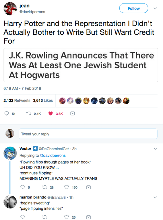 jk rowling diversity meme - jean v Harry Potter and the Representation I Didn't Actually Bother to Write But Still Want Credit For J.K. Rowling Announces That There Was At Least One Jewish Student At Hogwarts 2900 2,122 3,613 O 51 17 Tweet your Vector . 3