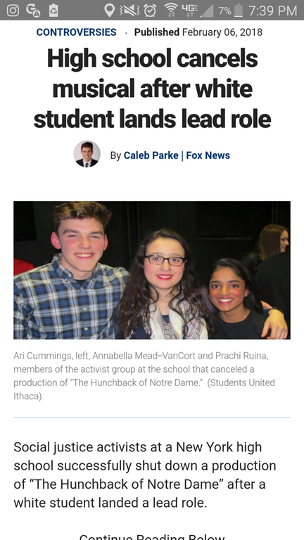 activist cringe - Og Ono 46,7% _ Controversies Published High school cancels musical after white student lands lead role By Caleb Parke | Fox News Ari Cummings, left, Annabella MeadVanCort and Prachi Ruina, members of the activist group at the school that