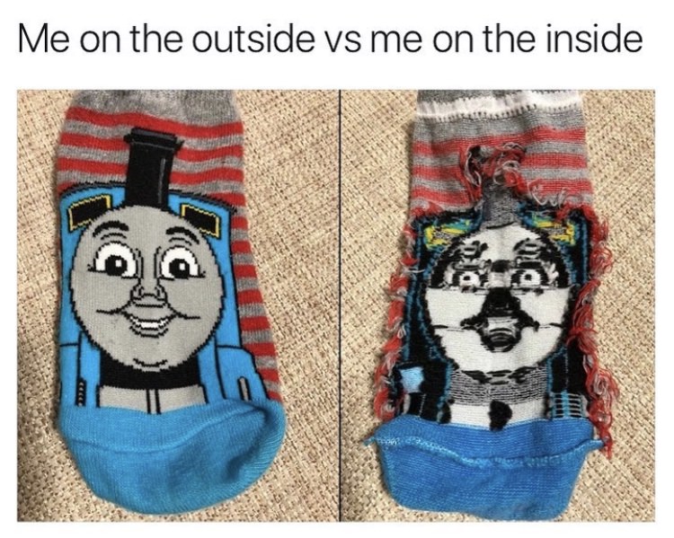 thomas the train socks - Me on the outside vs me on the inside