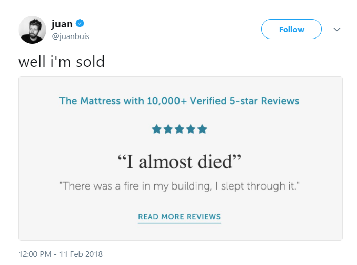 diagram - juan u well i'm sold The Mattress with 10,000 Verified 5star Reviews I almost died "There was a fire in my building, I slept through it." Read More Reviews