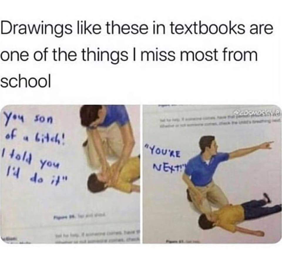 textbook memes - Drawings these in textbooks are one of the things I miss most from school you son Smesse I told you "You'Re Next!"
