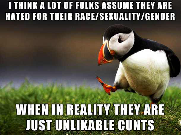people disappoint me meme - I Think A Lot Of Folks Assume They Are Hated For Their RaceSexualityGender When In Reality They Are Just Unlikable Cunts