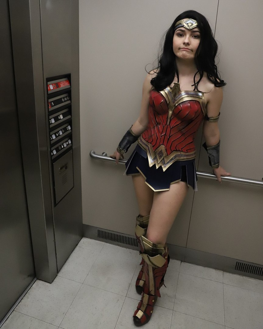 wonder woman in elevator