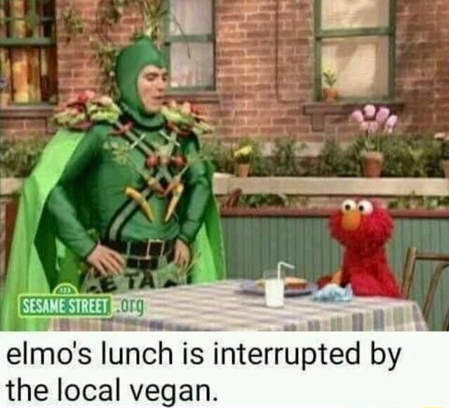 elmo sesame street memes - Sesame Street .org elmo's lunch is interrupted by the local vegan.