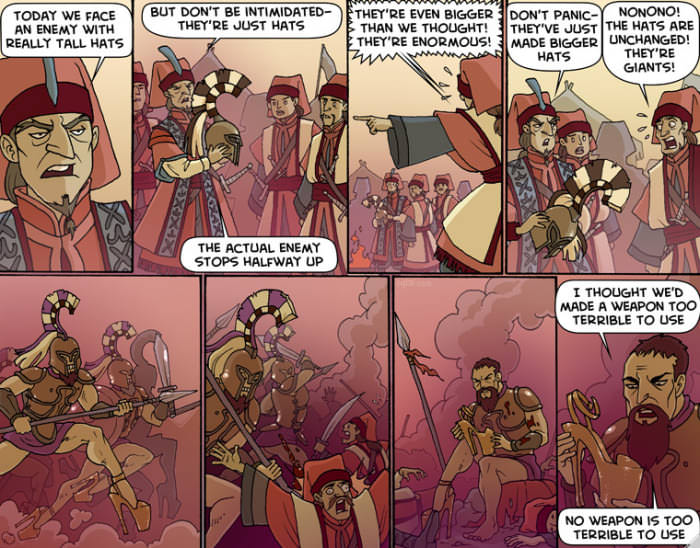 oglaf comics - Inavywwww Today We Face An Enemy With Really Tall Hats But Don'T Be Intimidated They'Re Just Hats They'Re Even Bigger Don'T Panic Nonono! Than We Thought! They'Ve Just The Hats Are They'Re Enormous! Made Bigger Unchanged! Hats They'Re Giant