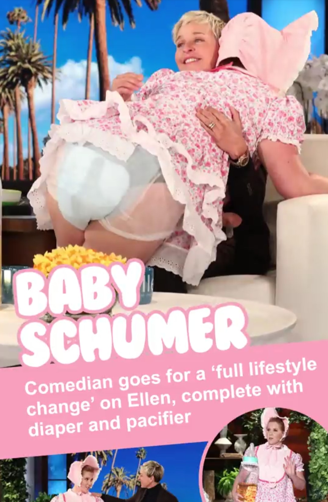 summer - Schumer Comedian goes for a 'full lifestyle change' on Ellen, complete with diaper and pacifier